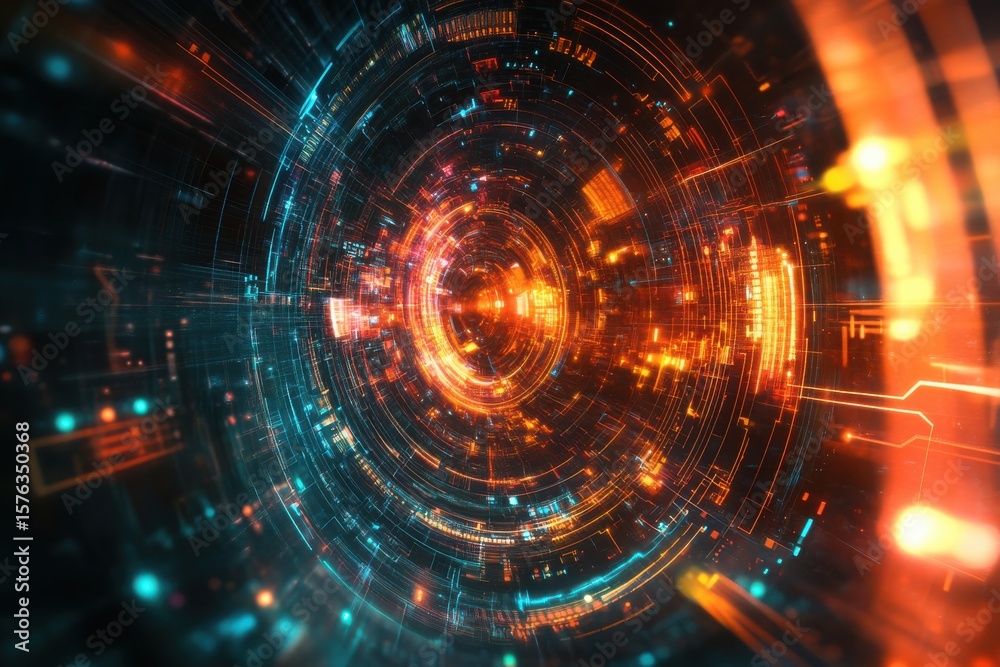 Fototapeta premium Glowing Circuitry Tunnel Abstract technology futuristic