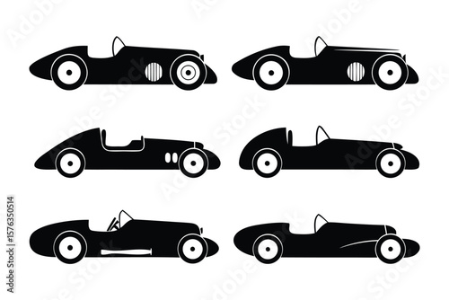 Vintage Classic Cars Silhouette Collection: A compilation of sleek, classic automobiles, exquisitely rendered in silhouette, evoking nostalgia and the golden age of motoring.