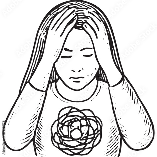 Woman with Hands on Head in Distress - Anxiety Mental Health Art