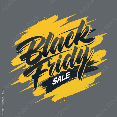 Dynamic black friday sale announcement with bold yellow and dark gray brush strokes