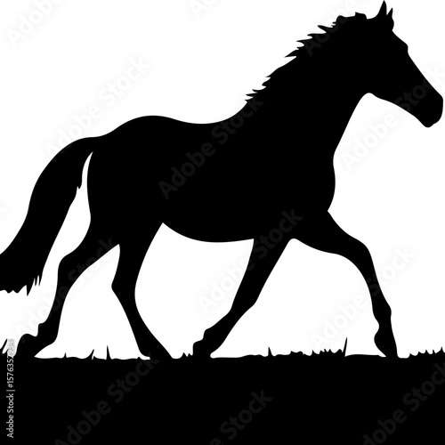 Horse silhouette vector illustration showing a galloping stallion with flowing mane and tail in a minimal black style