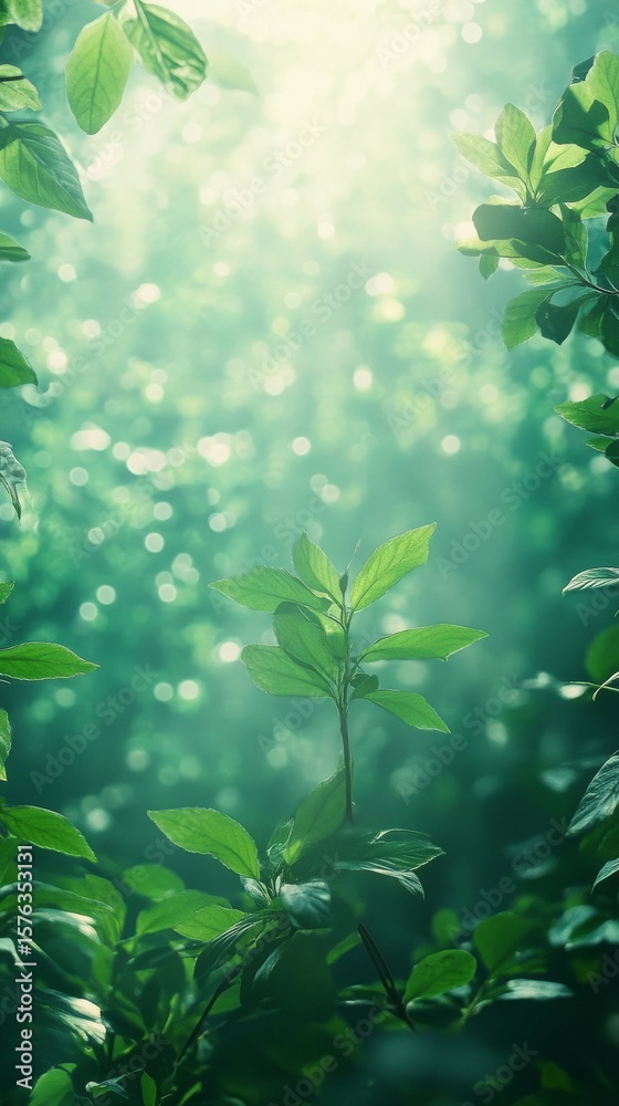 Obraz premium Fresh Green Leaves Emerging in a Forest with Sunlight