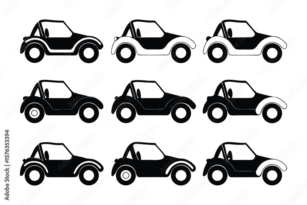 Fototapeta premium Black Convertible Cars: A clean and stylish collection of black convertible cars, artfully arranged to showcase their sleek design and classic aesthetic, perfect for automotive enthusiasts.
