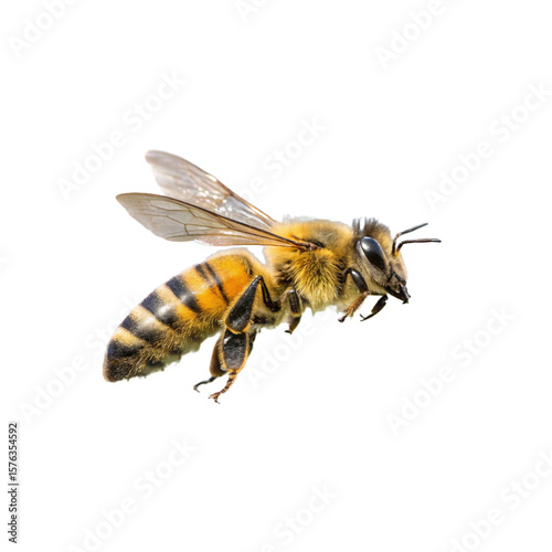 A diligent honeybee soars through the darkness on a vital mission of pollination, showcasing intricate wing details.