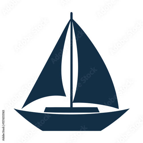 Sailboat Silhouette Icon – Minimalist Black Profile with Triangular Sail on White Background