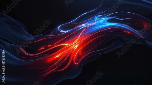 Abstract Fractal Wave A Dynamic Flow of Red and Blue Energy on Dark Background, creating visual stream.