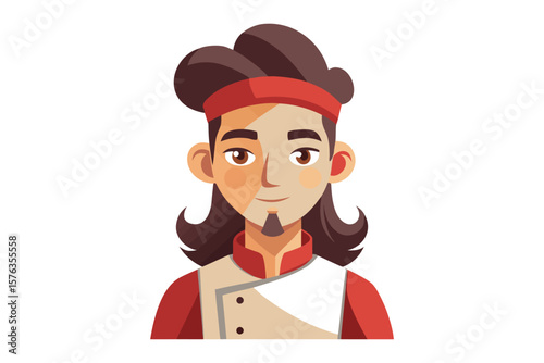 Artisan Chef: A digitally rendered illustration of a cheerful chef, expertly designed in vibrant color, showcasing a culinary professional.