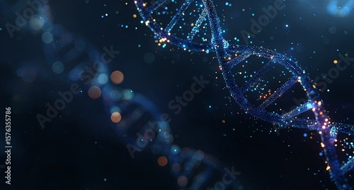 Blue Glowing DNA Helix Structure in Dark Background for Scientific and Medical Research