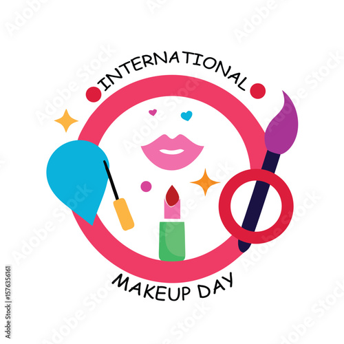 International Makeup Day illustration with beauty icons and text