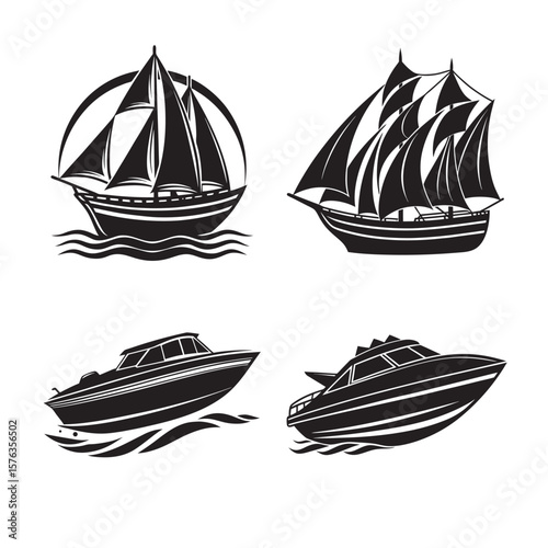 silhouette ferry boat set bundle on the white background