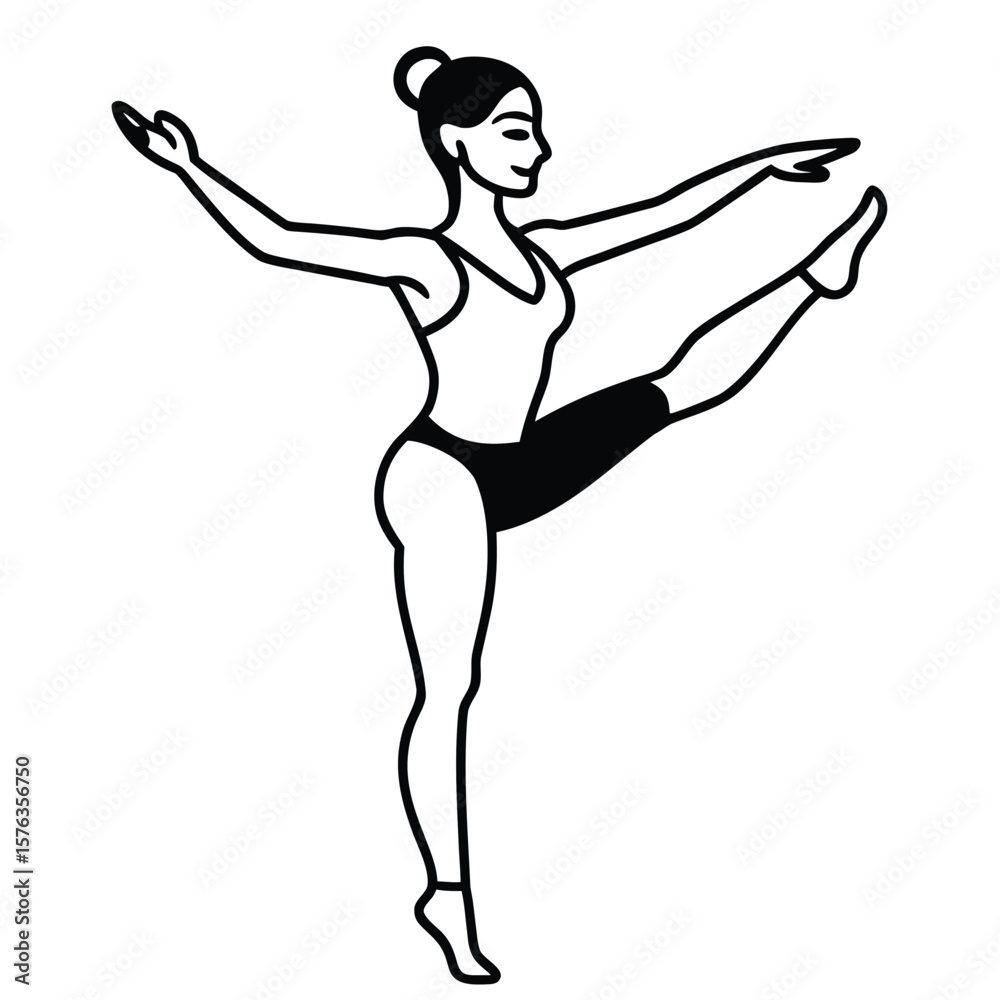 Fototapeta premium Graceful female dancer performing a ballet pose with one leg extended silhouette