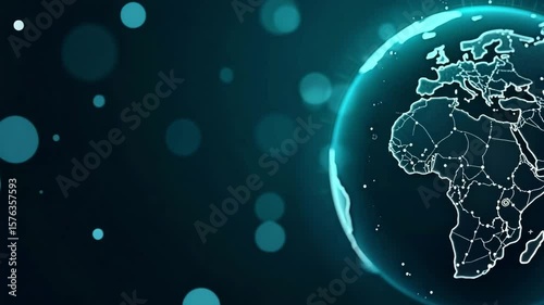 Wallpaper Mural Glowing earth globe with connections on a dark blue background with bokeh circles effect 100 char Torontodigital.ca