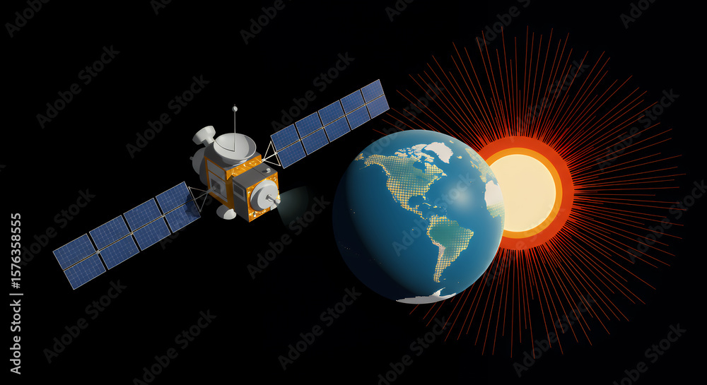 Fototapeta premium Earth Satellite Sun in Space