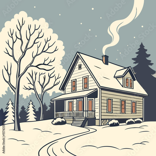 winter landscape with houses