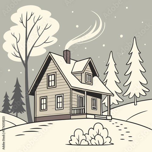 winter landscape with house