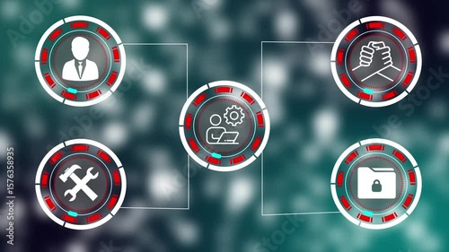 Asset management tech animation. Financial planning, investment strategies.  concept animation . concept multiple digital icons and light spot against computer server room