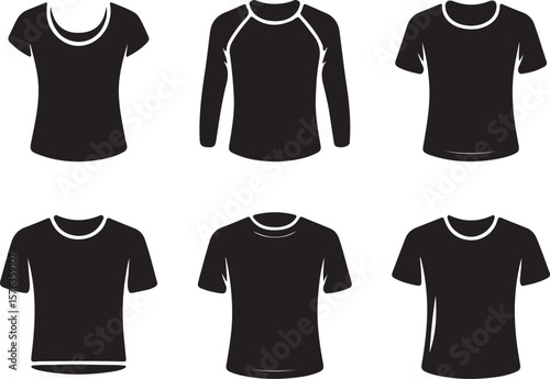 Collection of Black T-Shirt Templates Short Sleeve, Long Sleeve, and Crew Neck Designs
