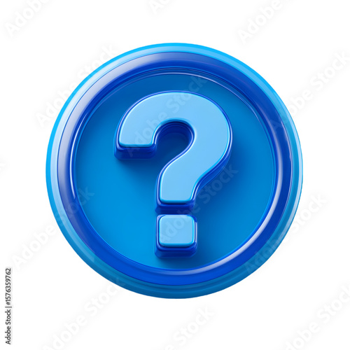Glossy blue question mark icon shines against a dark backdrop, symbolizing uncertainty, doubt, and the search for answers, transparent background