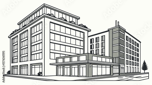 Building illustration commercial real estate architecture design office buildings cityscape urban drawing vector art