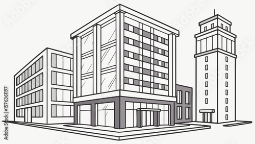Commercial real estate building architecture design office building city skyline urban landscape illustration
