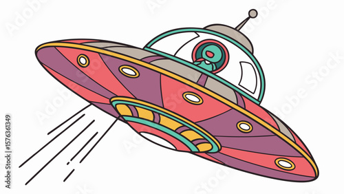 Retro ufo flying saucer illustration with alien pilot in space ship for kids and adults coloring page 100