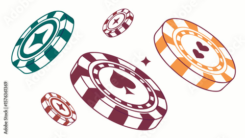 Casino poker chips vector illustration for gambling and betting games with spade heart diamond and star 100