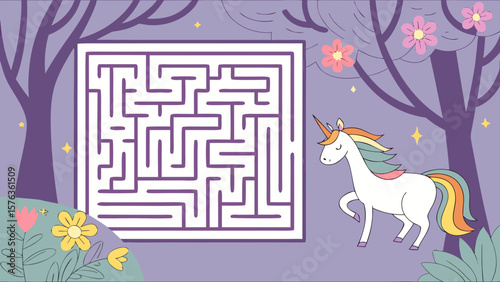 Unicorn maze game for kids printable activity sheet fun challenge puzzle adventure with fantasy theme