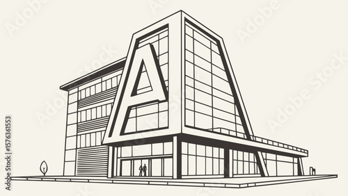 Modern architectural building with a large letter a facade and glass windows design illustration vector