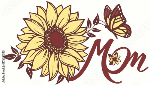 Sunflower mom svg design with butterfly floral for mothers day gift idea and crafting projects use for cricut