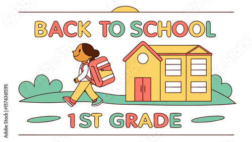 Back to school first grade illustration for kids education and learning resources vector graphic design