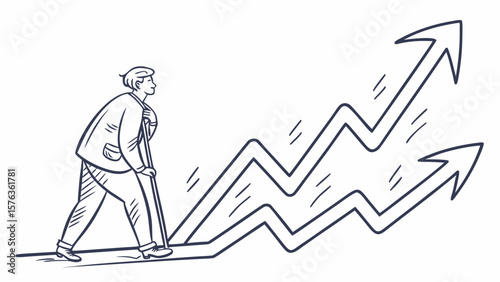 Man pushing growth arrow business success strategy investment financial market stock chart increase progress 100