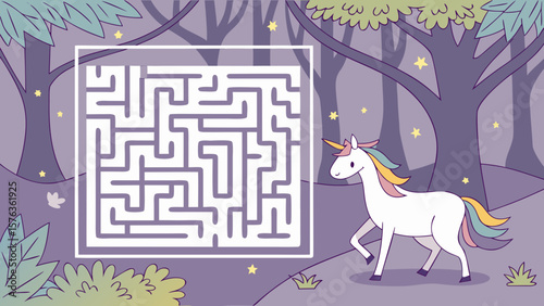 Unicorn maze game for kids printable activity sheet fun puzzle adventure in magical forest challenge your mind