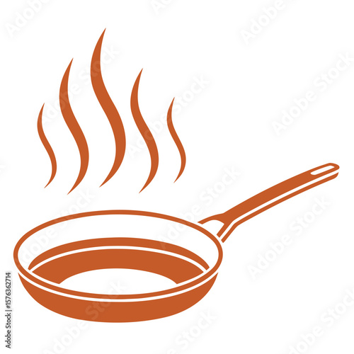 Orange frying pan with steam cooking heat