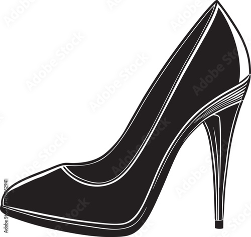 Elegant black high-heeled shoe silhouette isolated on a white background