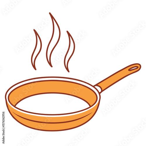 Orange frying pan with steam cooking kitchen