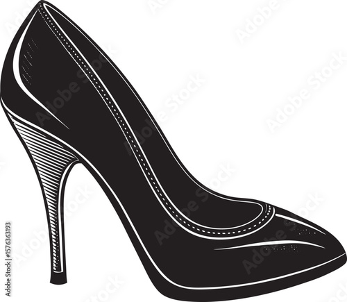 Elegant black high-heel shoe silhouette isolated on white background