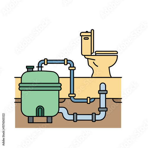Toilet Connection. Underground septic distribution