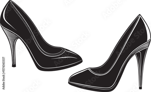 The silhouette of high-heeled shoes is isolated on a white background