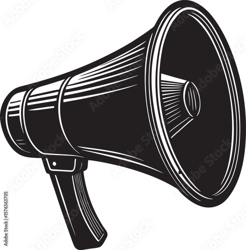 Vintage megaphone silhouette for public announcement and communication isolated on a white background