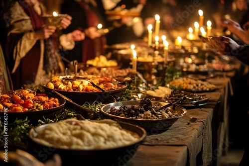 medieval banquet celebrating a dragon slayer’s return
