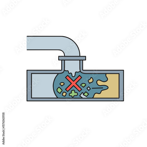 Septic Tank Filter Blockage. Cross-section of clogged outlet