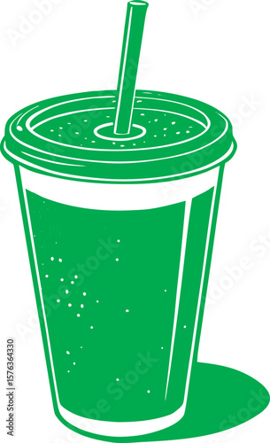 Green drink in a cup with a straw  isolated on a white background