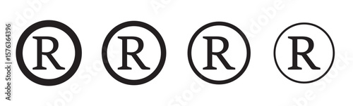 R mark. patent trademark r circle icon set. registered R pictogram.