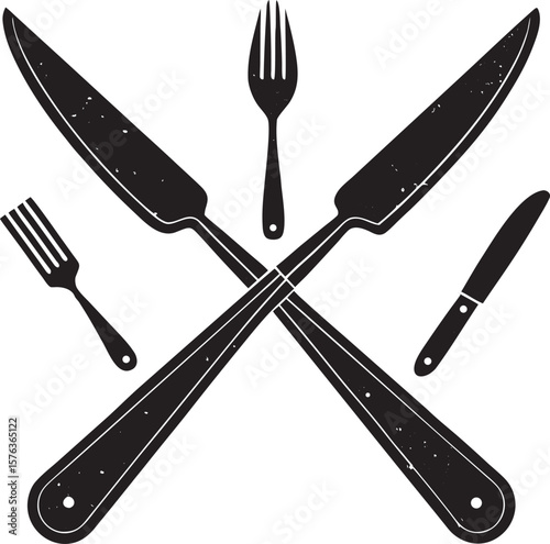 Crossed cutlery and forks silhouette isolated on a white background