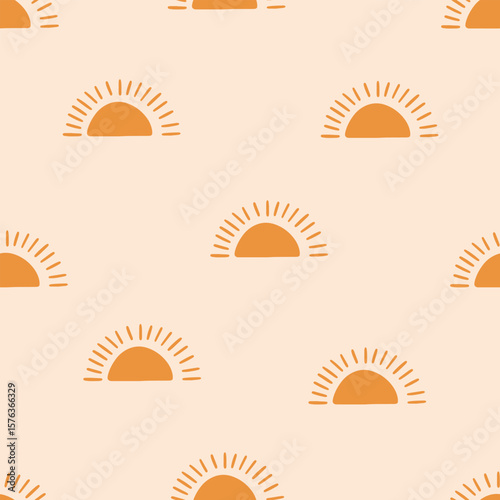 Seamless pattern with bright suns on a light background