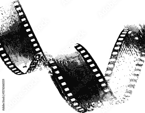 Black and white film strip with halftone texture, vintage photography icon. Vector illustration