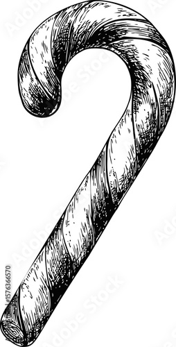 Black and white illustration of a striped candy cane sketch. Vector illustration