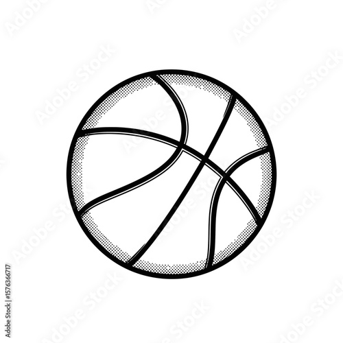 Vector basketball icon in black and white illustration style  