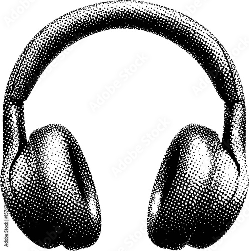 Black and white dotted illustration of headphones. Vector illustration