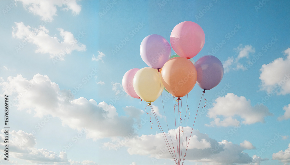 Fototapeta premium Bunch of pastel-colored balloons in the sky